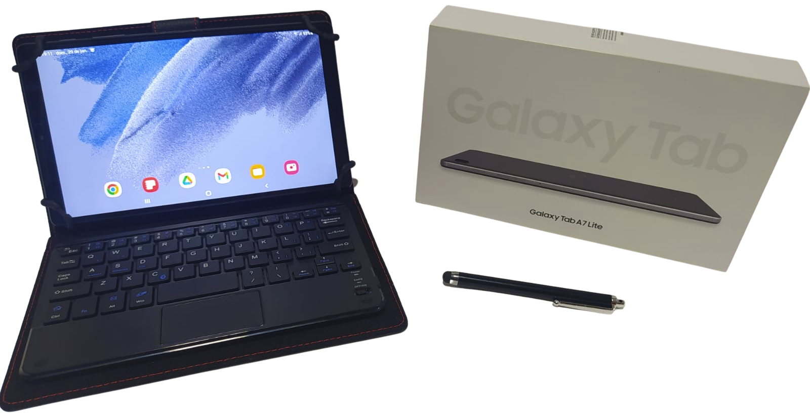 Tablet Galaxy tab a7 lite com capa com teclado bluetooth e caneta para tablet