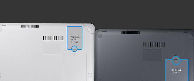 Notebook Samsung Expert X40 tampas de hd e memória de fácil remoção